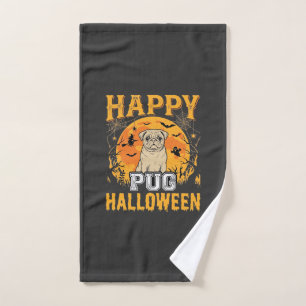Happy Pug Halloween Spooky Dog Design_1 Hand Towel