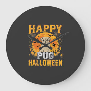 Happy Pug Halloween Spooky Dog Design_1 Large Clock