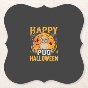 Happy Pug Halloween Spooky Dog Design_1 Paper Coaster