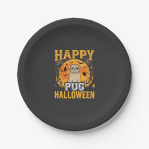 Happy Pug Halloween Spooky Dog Design_1 Paper Plate
