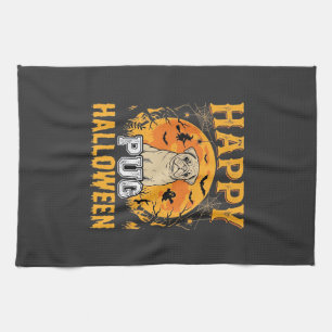 Happy Pug Halloween Spooky Dog Design_1 Tea Towel