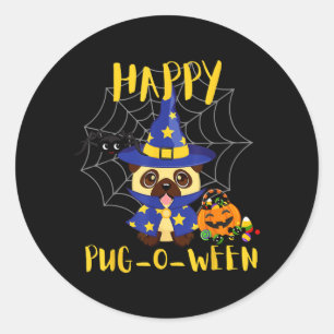 Happy Pug-O-Ween Funny Dog Pug Halloween Classic Round Sticker
