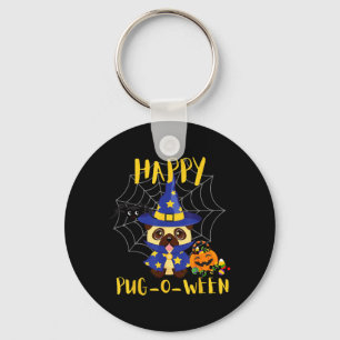 Happy Pug-O-Ween Funny Dog Pug Halloween Key Ring