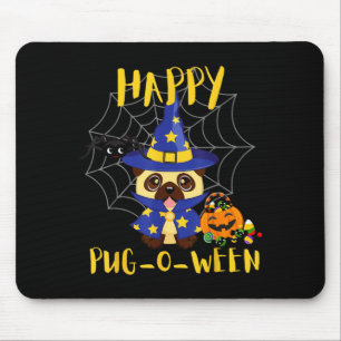 Happy Pug-O-Ween Funny Dog Pug Halloween Mouse Mat