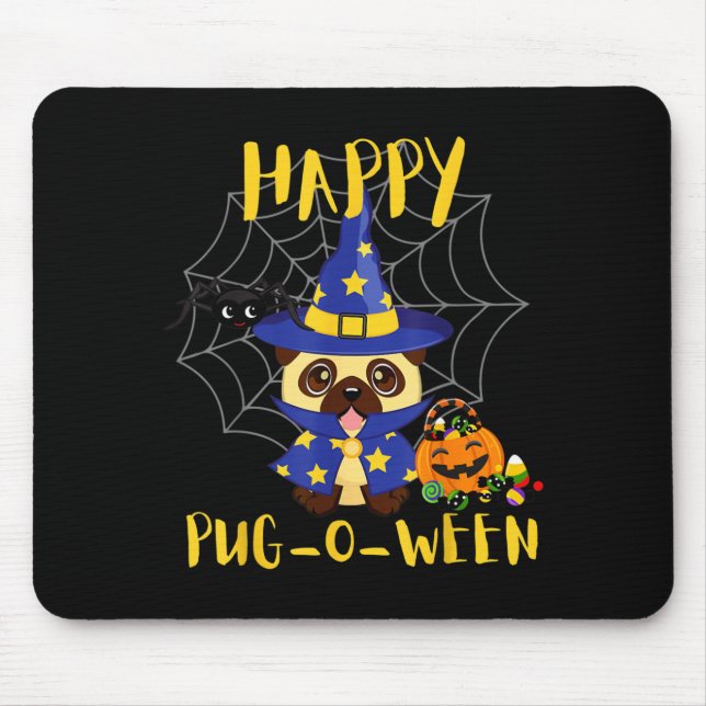 Happy Pug-O-Ween Funny Dog Pug Halloween Mouse Mat (Front)