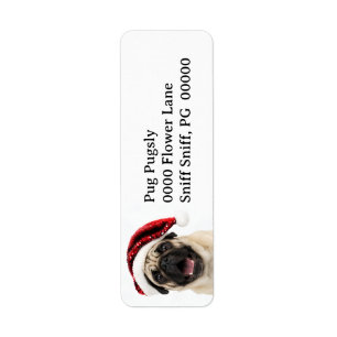 Happy Pug Wearing Sparkly Red Santa Hat Christmas