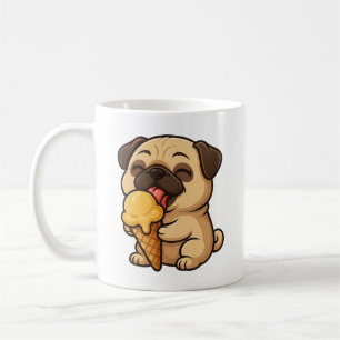 Happy pug with ice cream summer cartoon coffee mug