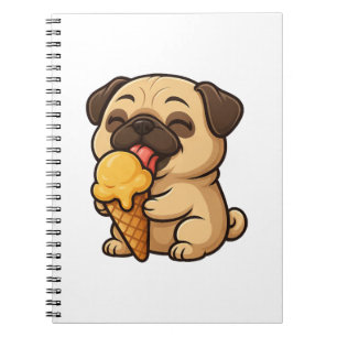 Happy pug with ice cream summer cartoon notebook