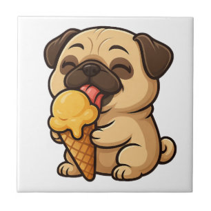 Happy pug with ice cream summer cartoon tile