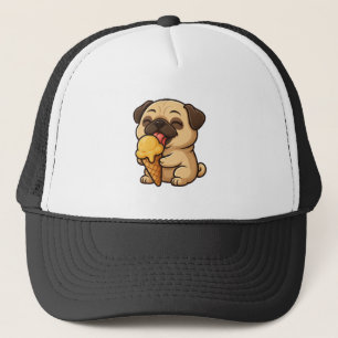Happy pug with ice cream summer cartoon trucker hat