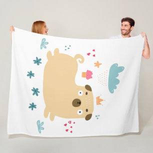 Happy Puggy Fleece Blanket