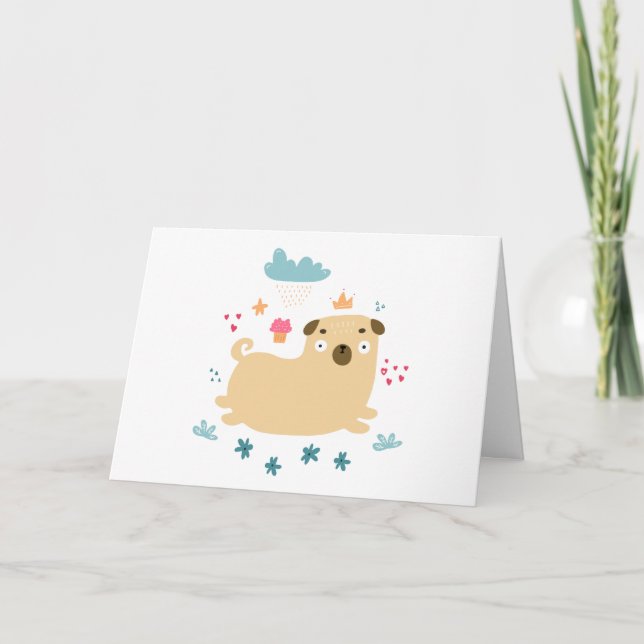 Happy Puggy Greeting Card (Blank) (Front)
