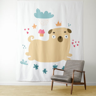 Happy Puggy Tapestry