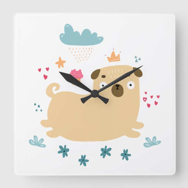 Happy Puggy Wall Clock (Front)