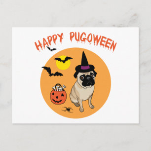 Happy Pugoween Halloween Pug Tees, Gifts Postcard