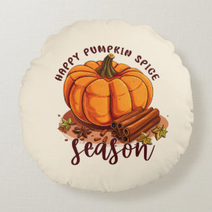 Happy Pumpkin Spice Season – Cosy Autumn Vibes Round Cushion
