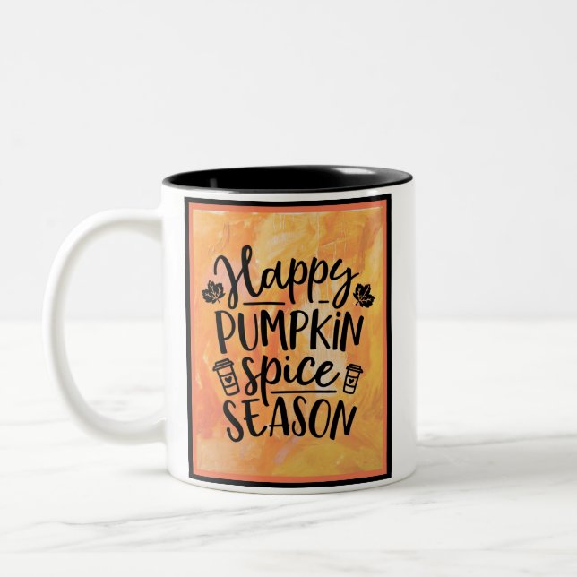 Happy Pumpkin Spice Season Cute Fall Two-Tone Coffee Mug (Left)