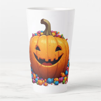 Happy Pumpkin Surrounded By Trick Or Treat Candy Latte Mug