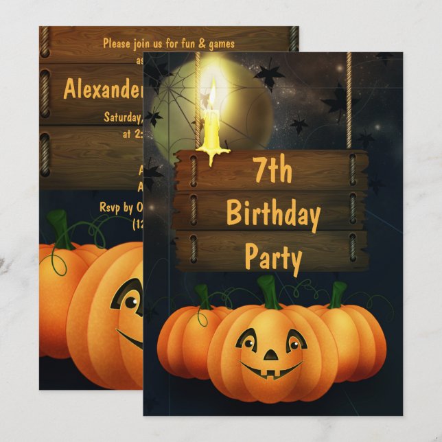 Happy Pumpkins 7th Birthday Party Invitation (Front/Back)