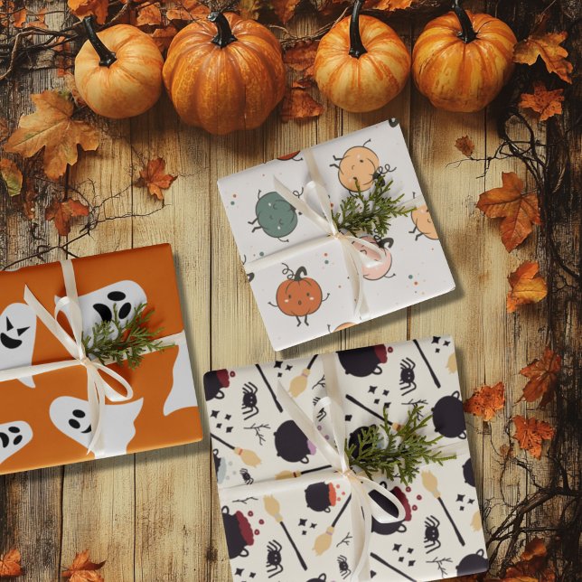 Happy Pumpkins and Halloween ghost Wrapping Paper Sheet (Happy Pumpkins and Halloween ghost Wrapping Paper Sheets)