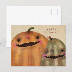 Happy Pumpkins  - Cute Halloween Holiday Postcard