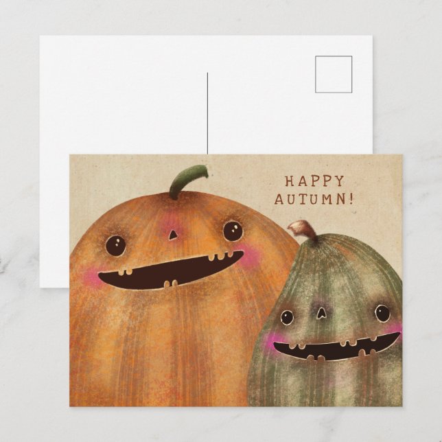 Happy Pumpkins  - Cute Halloween Holiday Postcard (Front/Back)