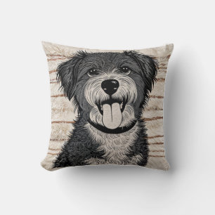 “Happy Pup” Black and White Dog Throw Pillow