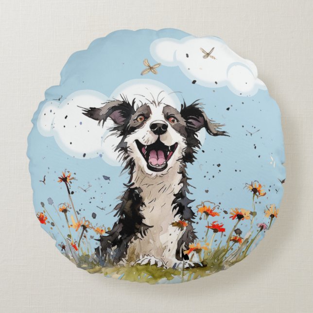 Happy Pup Round Cushion (Front)