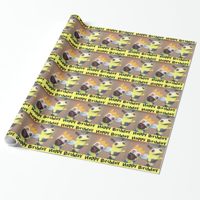 Happy Puppets Birthday wrapping paper (Unrolled)