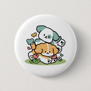 Happy Puppies Rolling Into May – Kawaii Dog Art 6 Cm Round Badge