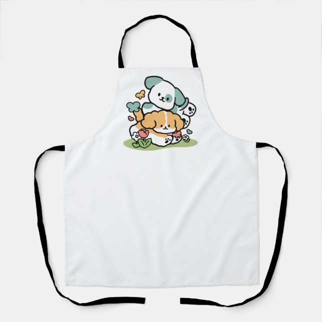Happy Puppies Rolling Into May – Kawaii Dog Art Apron (Front)