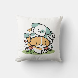 Happy Puppies Rolling Into May – Kawaii Dog Art Cushion