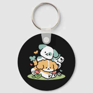 Happy Puppies Rolling Into May – Kawaii Dog Art Key Ring