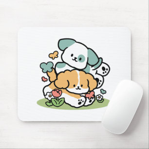 Happy Puppies Rolling Into May – Kawaii Dog Art Mouse Mat