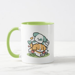 Happy Puppies Rolling Into May – Kawaii Dog Art Mug