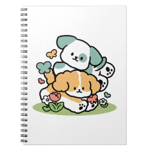 Happy Puppies Rolling Into May – Kawaii Dog Art Notebook