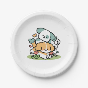 Happy Puppies Rolling Into May – Kawaii Dog Art Paper Plate