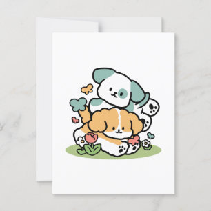 Happy Puppies Rolling Into May – Kawaii Dog Art Postcard