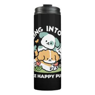 Happy Puppies Rolling Into May – Kawaii Dog Art Thermal Tumbler