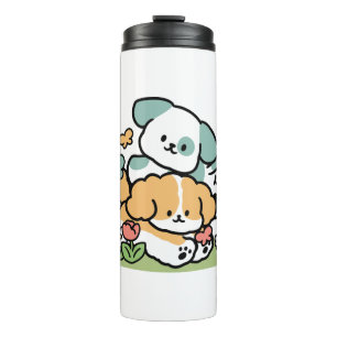 Happy Puppies Rolling Into May – Kawaii Dog Art Thermal Tumbler