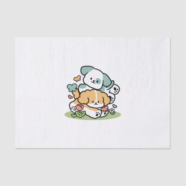 Happy Puppies Rolling Into May – Kawaii Dog Art Tissue Paper (Front)
