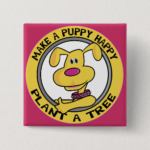 Happy Puppy - 15 Cm Square Badge