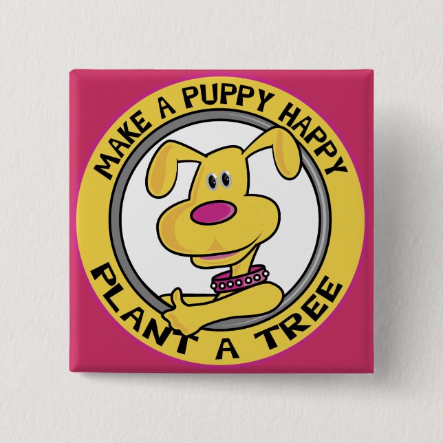 Happy Puppy - 15 Cm Square Badge (Front)
