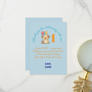 Happy Puppy, 1st Birthday, Boy, Pawty, Flat Thank You Card