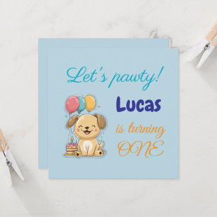 Happy Puppy, Boy, Let's Pawty, 1st Birthday Card