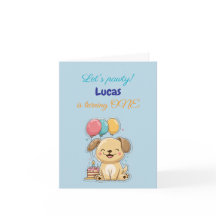 Happy Puppy, Boy, Let's Pawty, 1st Birthday, Card,