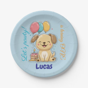 Happy Puppy, Boy, Let's Pawty, 1st Birthday Paper Plate
