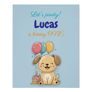 Happy Puppy, Boy, Let's Pawty, 1st Birthday  Poster