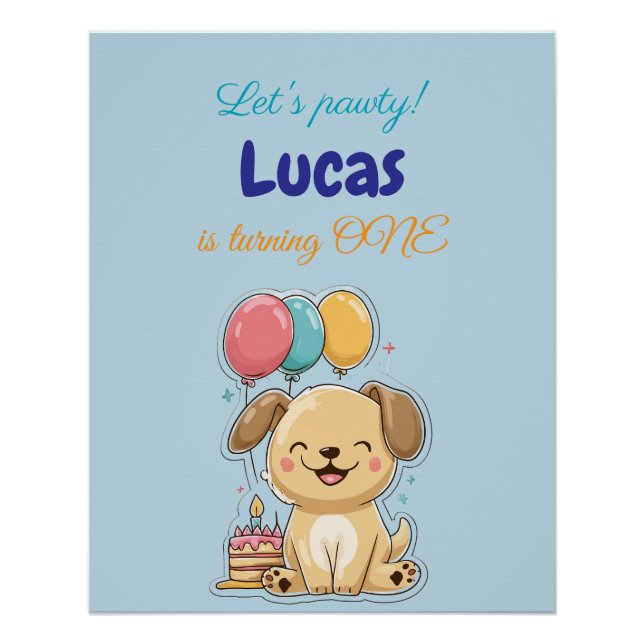 Happy Puppy, Boy, Let's Pawty, 1st Birthday  Poster (Front)