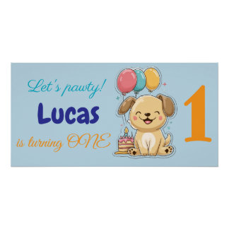 Happy Puppy, Boy, Let's Pawty, 1st Birthday  Poster